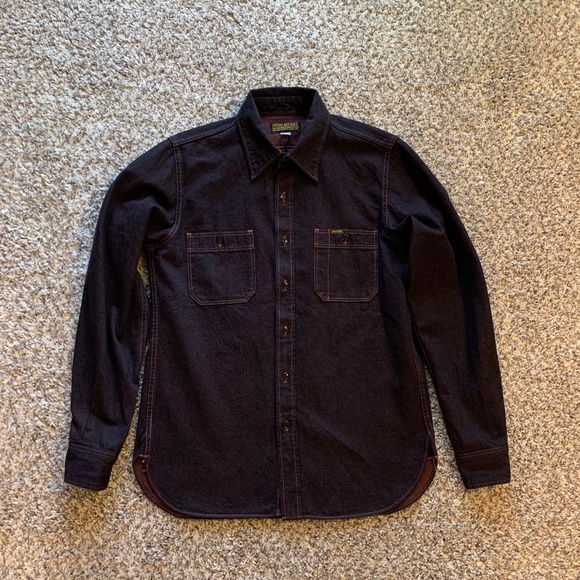 (NWT) Iron Heart 10oz Selvedge Denim Work Shirt - Indigo Overdyed Red (size M) - Picture 1 of 16